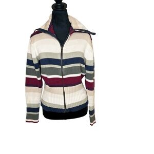 DRESS BARN Retro Bold Striped Full Zip Cardigan. Longsleeve 100% Cotton. SZ:M